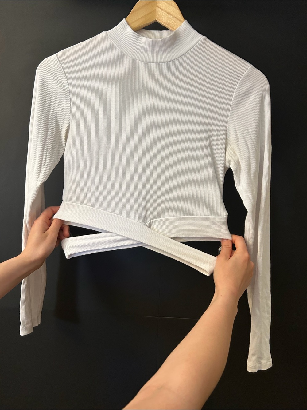 Ambiance White Ribbed Mock Neck Wrap Crop Top